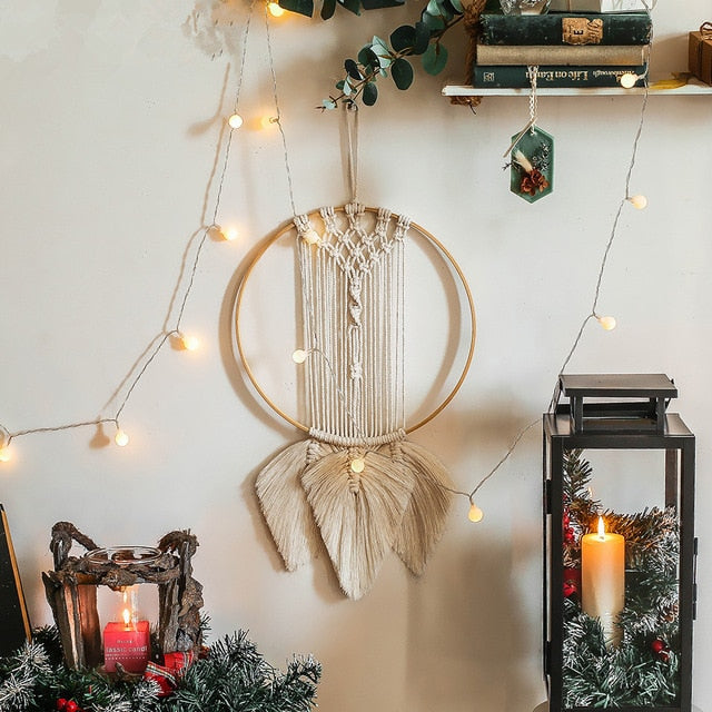 Star Moon Macrame Dream Catcher Boho Home Wall Decor Girls Kids Nursery Garden Decoration Outdoor Gifts With Light