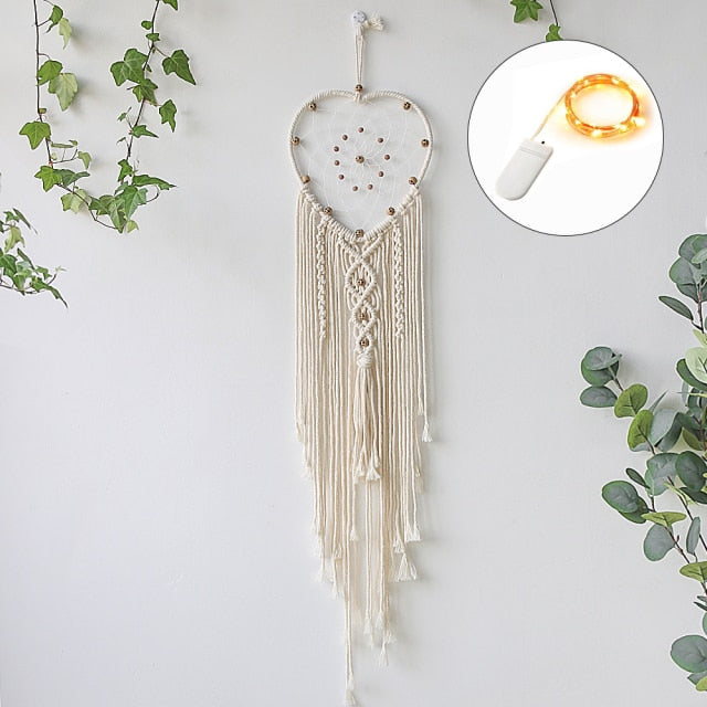Star Moon Macrame Dream Catcher Boho Home Wall Decor Girls Kids Nursery Garden Decoration Outdoor Gifts With Light